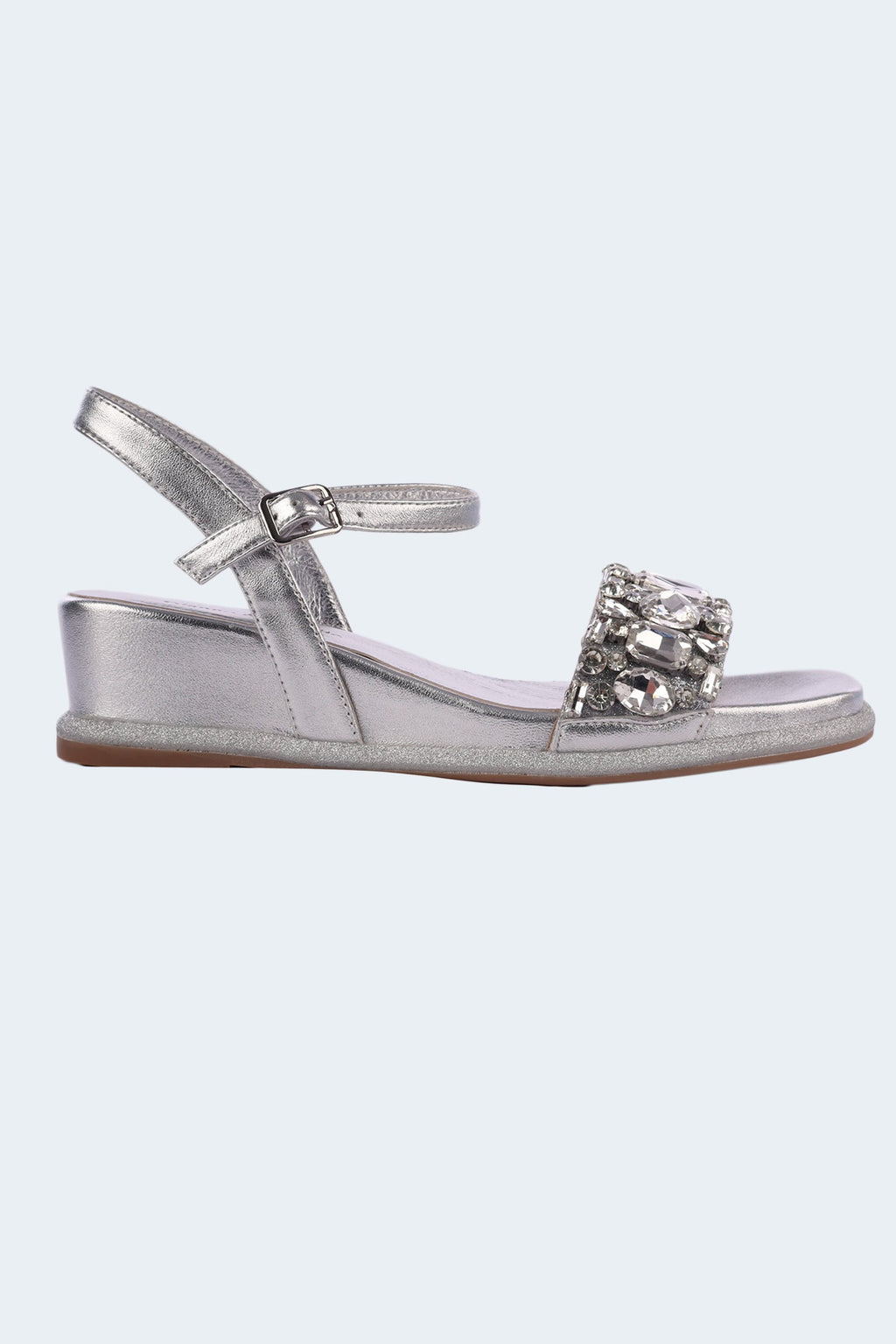 Bren Jewels Leather Wedge Sandal in Silver