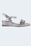 Bren Jewels Leather Wedge Sandal in Silver