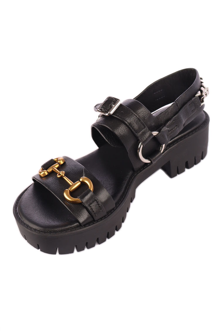 Briming Leather Heeled Sandals in Black | FINAL SALE