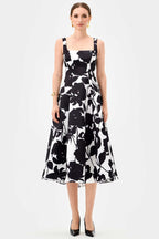 Brittany Square Neck Midi Dress in Black White | FINAL SALE