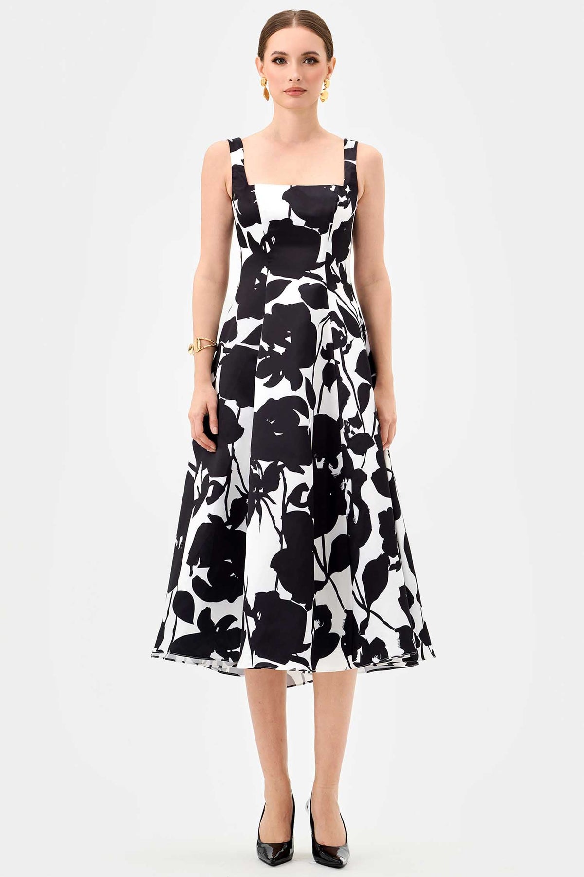 Brittany Square Neck Midi Dress in Black White | FINAL SALE