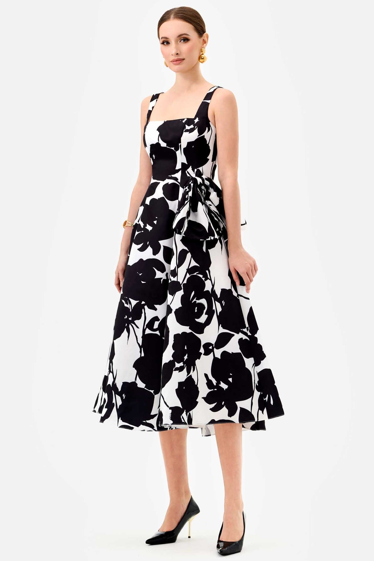Brittany Square Neck Midi Dress in Black White | FINAL SALE