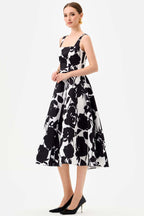 Brittany Square Neck Midi Dress in Black White | FINAL SALE