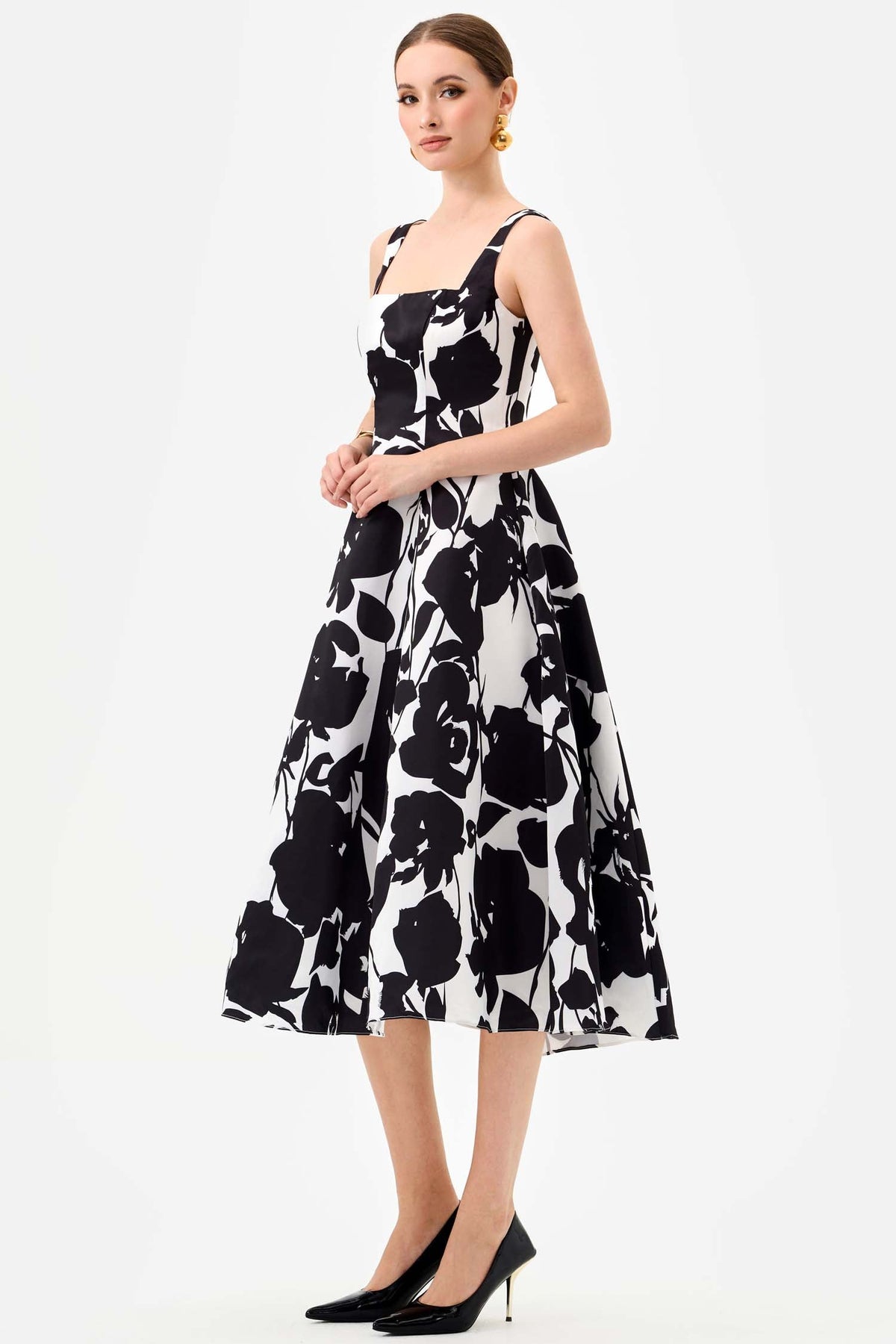 Brittany Square Neck Midi Dress in Black White | FINAL SALE
