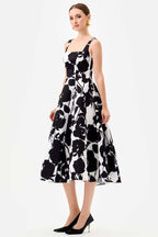 Brittany Square Neck Midi Dress in Black White | FINAL SALE