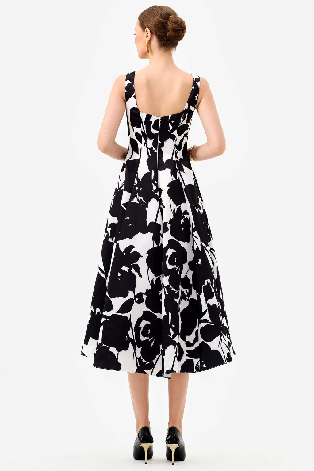 Brittany Square Neck Midi Dress in Black White | FINAL SALE