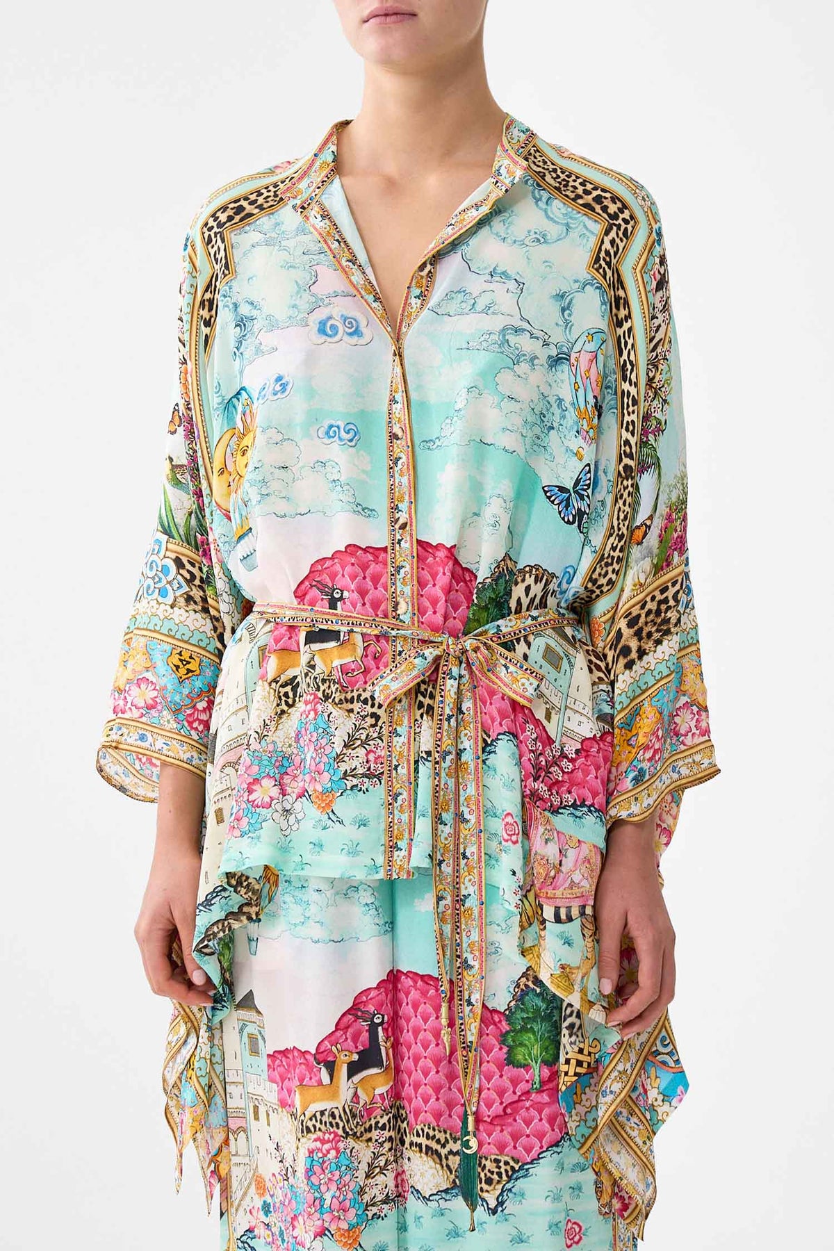 Button Through Scarf Blouse in Miniature Moments | FINAL SALE