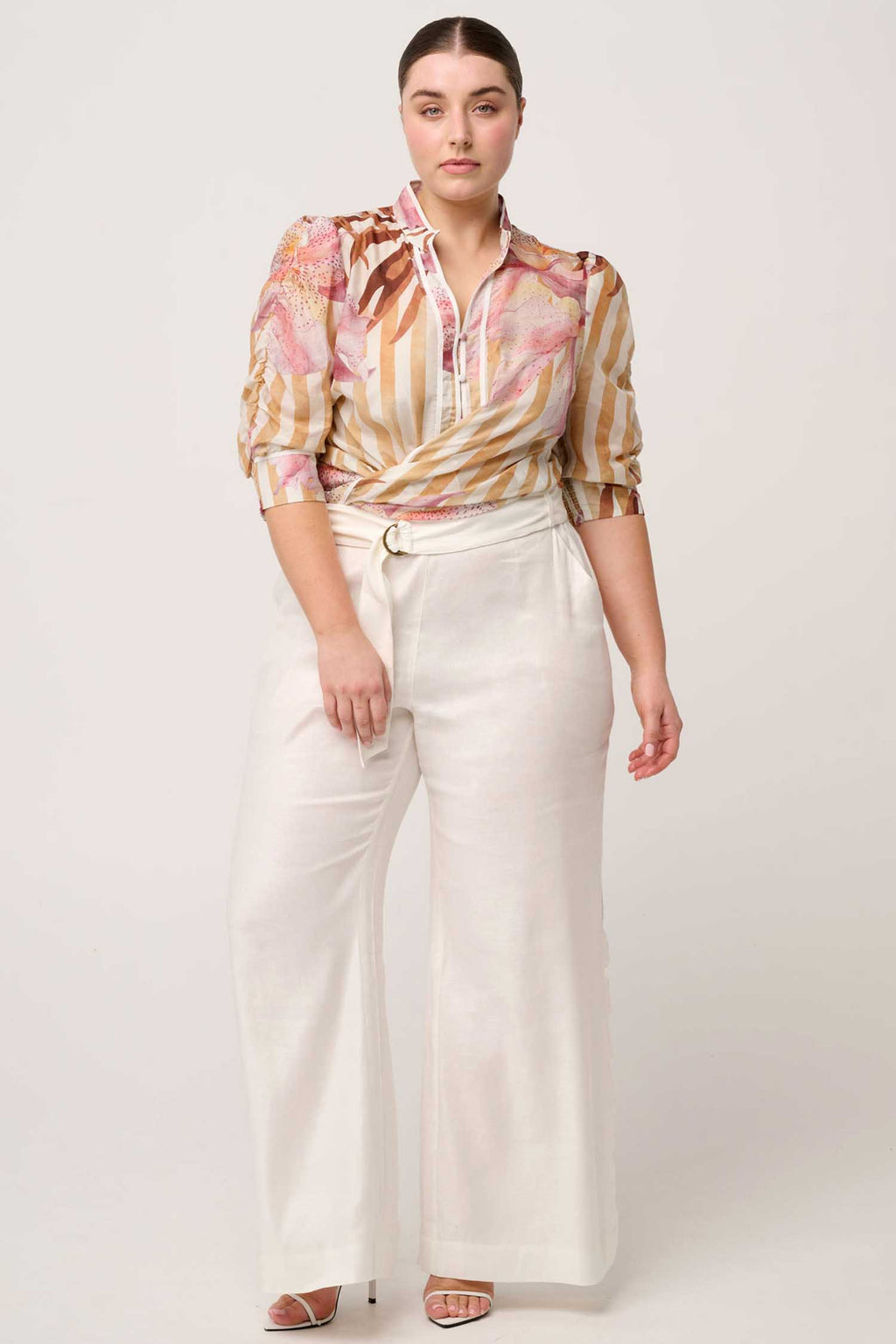 Calantha Ruched Sleeve Shirt in Golden Promenade