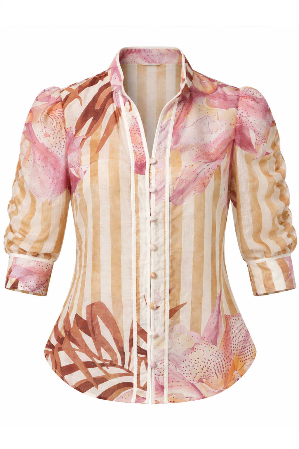Calantha Ruched Sleeve Shirt in Golden Promenade