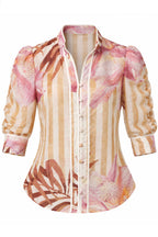 Calantha Ruched Sleeve Shirt in Golden Promenade