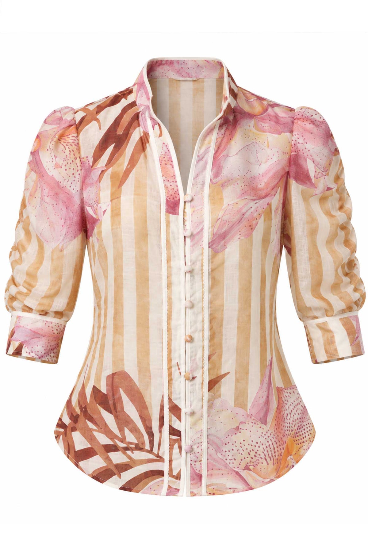 Calantha Ruched Sleeve Shirt in Golden Promenade
