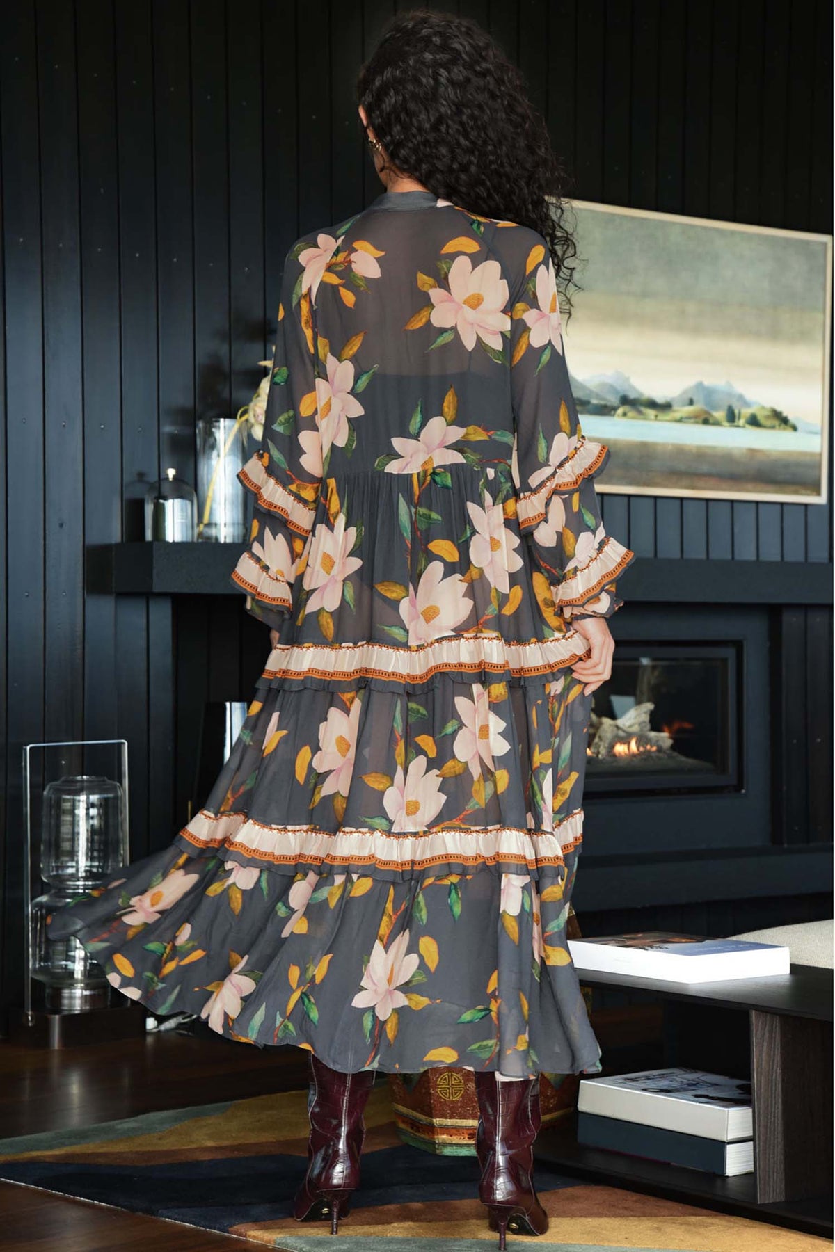 Candy Lane Dress in Charcoal Floral
