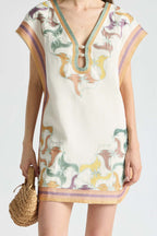 Cap Sleeve Shift Dress with Keyhole in Framed