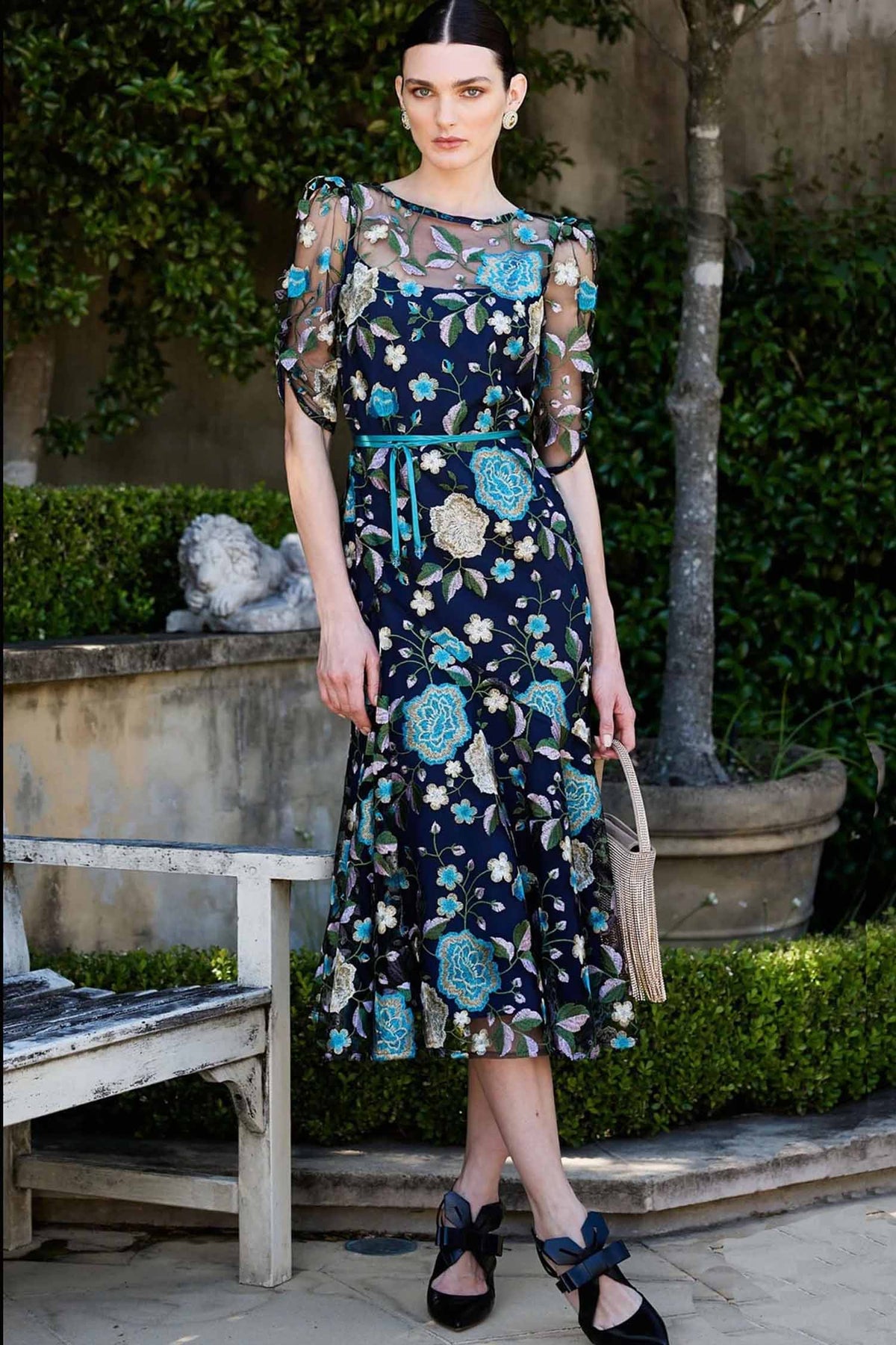 Cardelina Dress in Navy Aqua Lilac