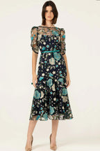 Cardelina Dress in Navy Aqua Lilac