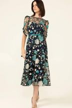 Cardelina Dress in Navy Aqua Lilac