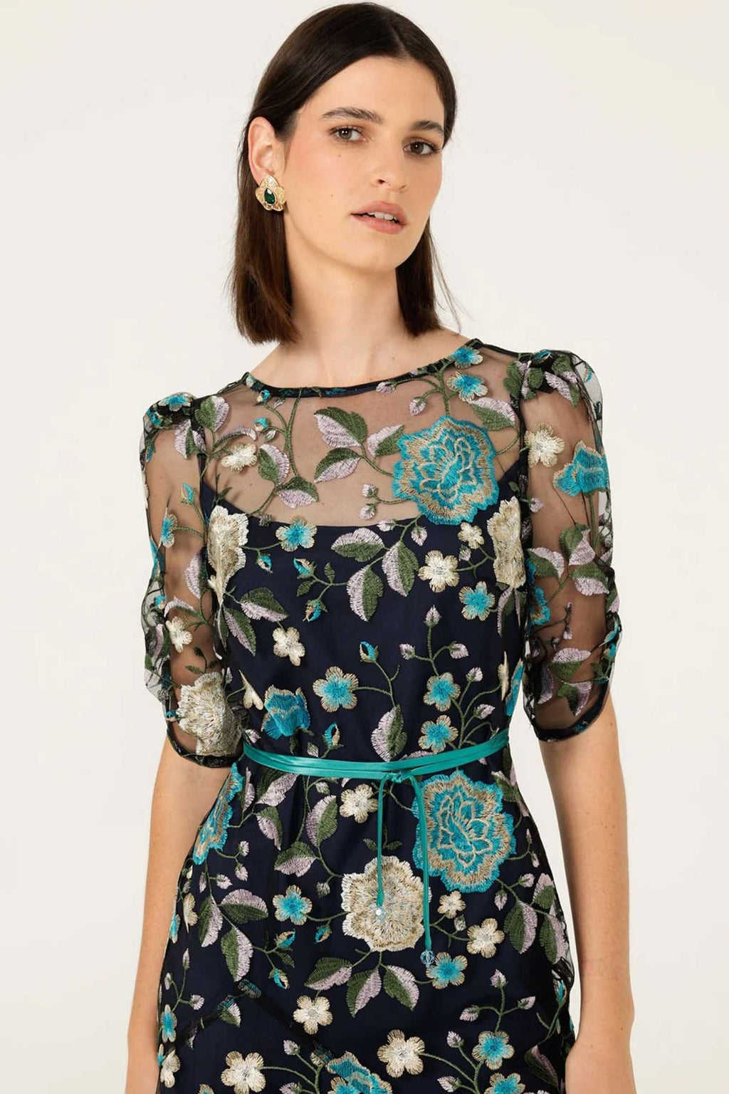 Cardelina Dress in Navy Aqua Lilac