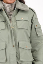 Cargo Jacket w Faux Fur Collar in Sage
