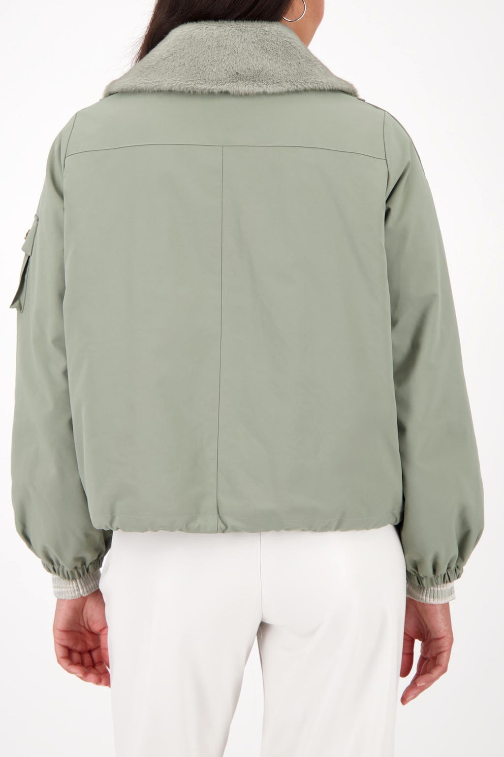Cargo Jacket w Faux Fur Collar in Sage