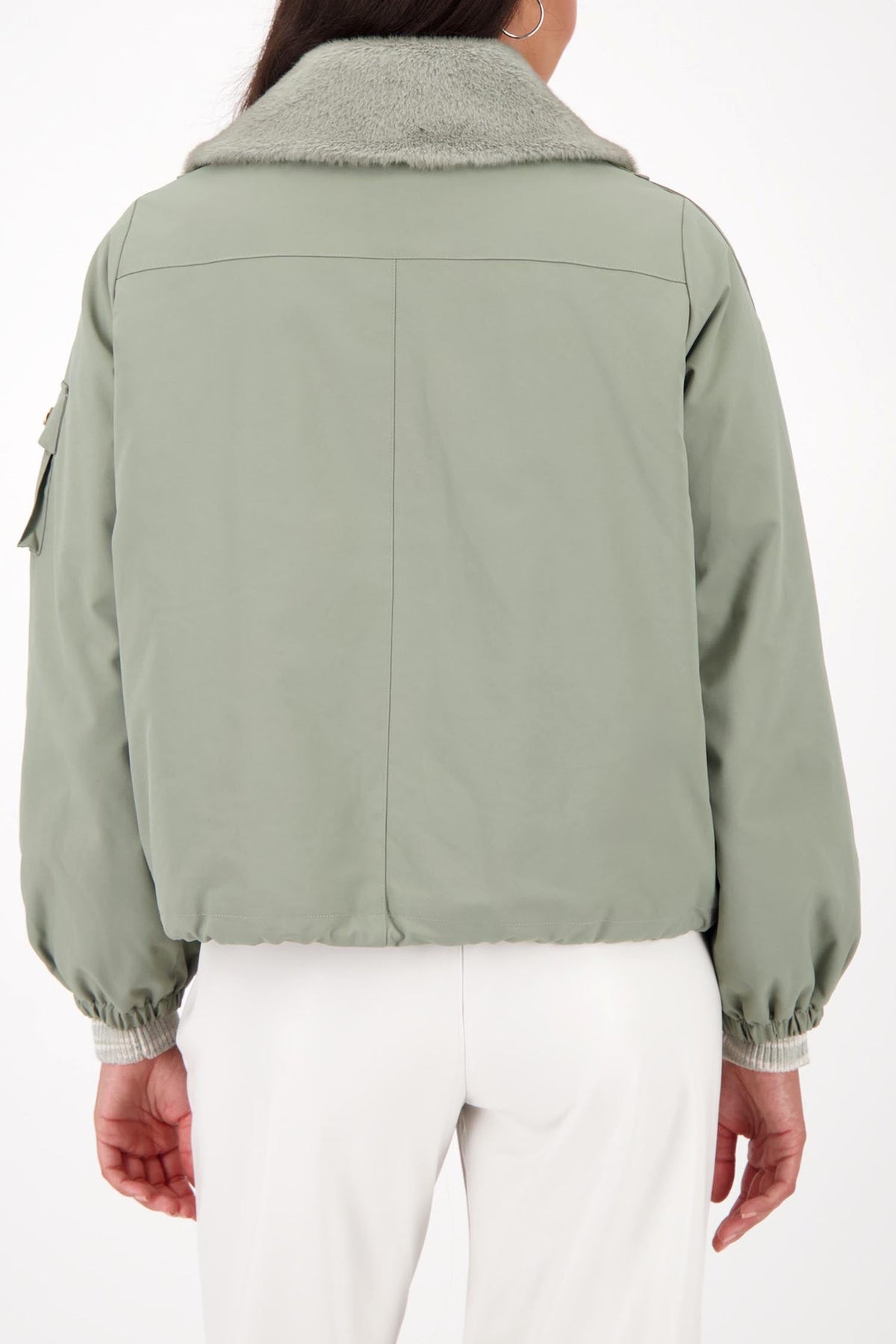 Cargo Jacket w Faux Fur Collar in Sage