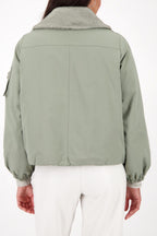 Cargo Jacket w Faux Fur Collar in Sage