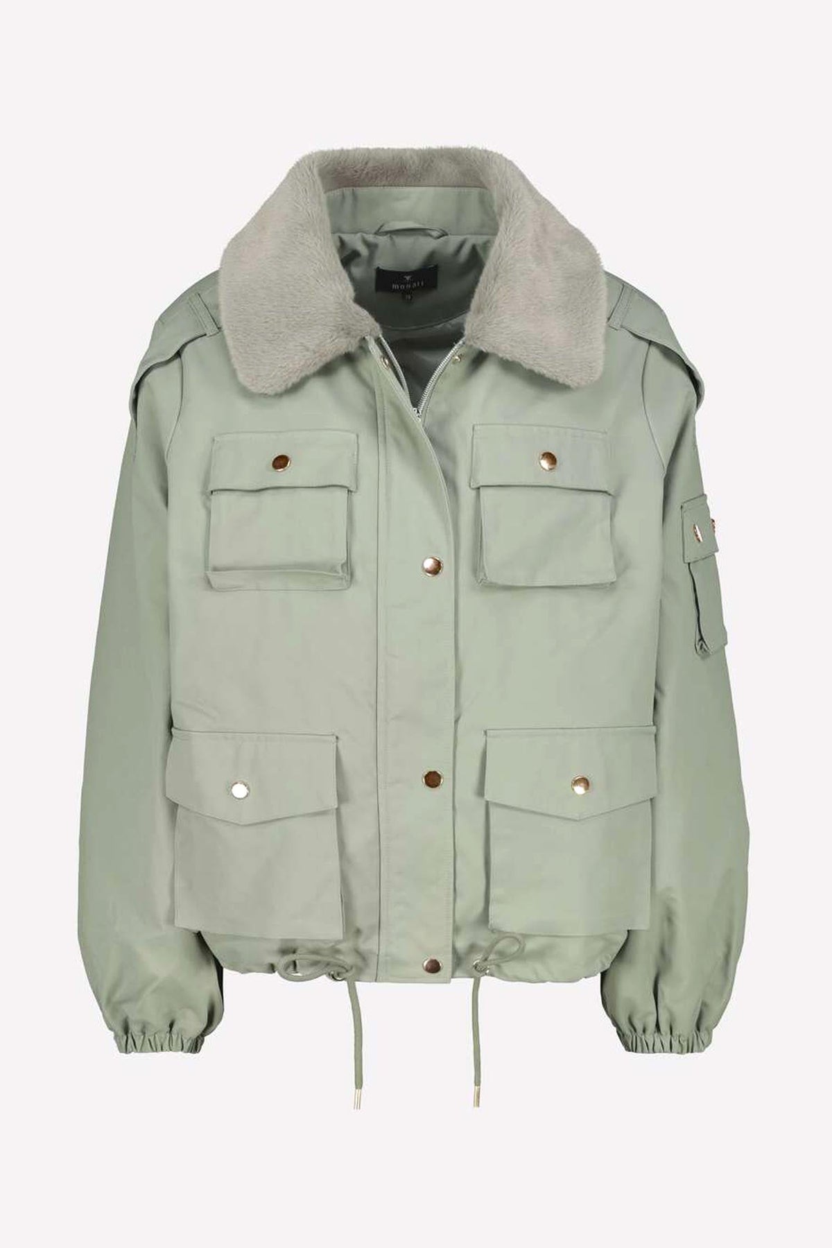 Cargo Jacket w Faux Fur Collar in Sage