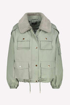 Cargo Jacket w Faux Fur Collar in Sage