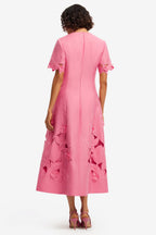 Caroline Applique Short Sleeve Midi Dress in Fuchsia