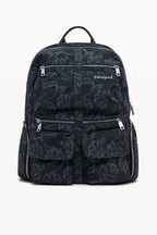 Chester Embroidered Denim Backpack in Black