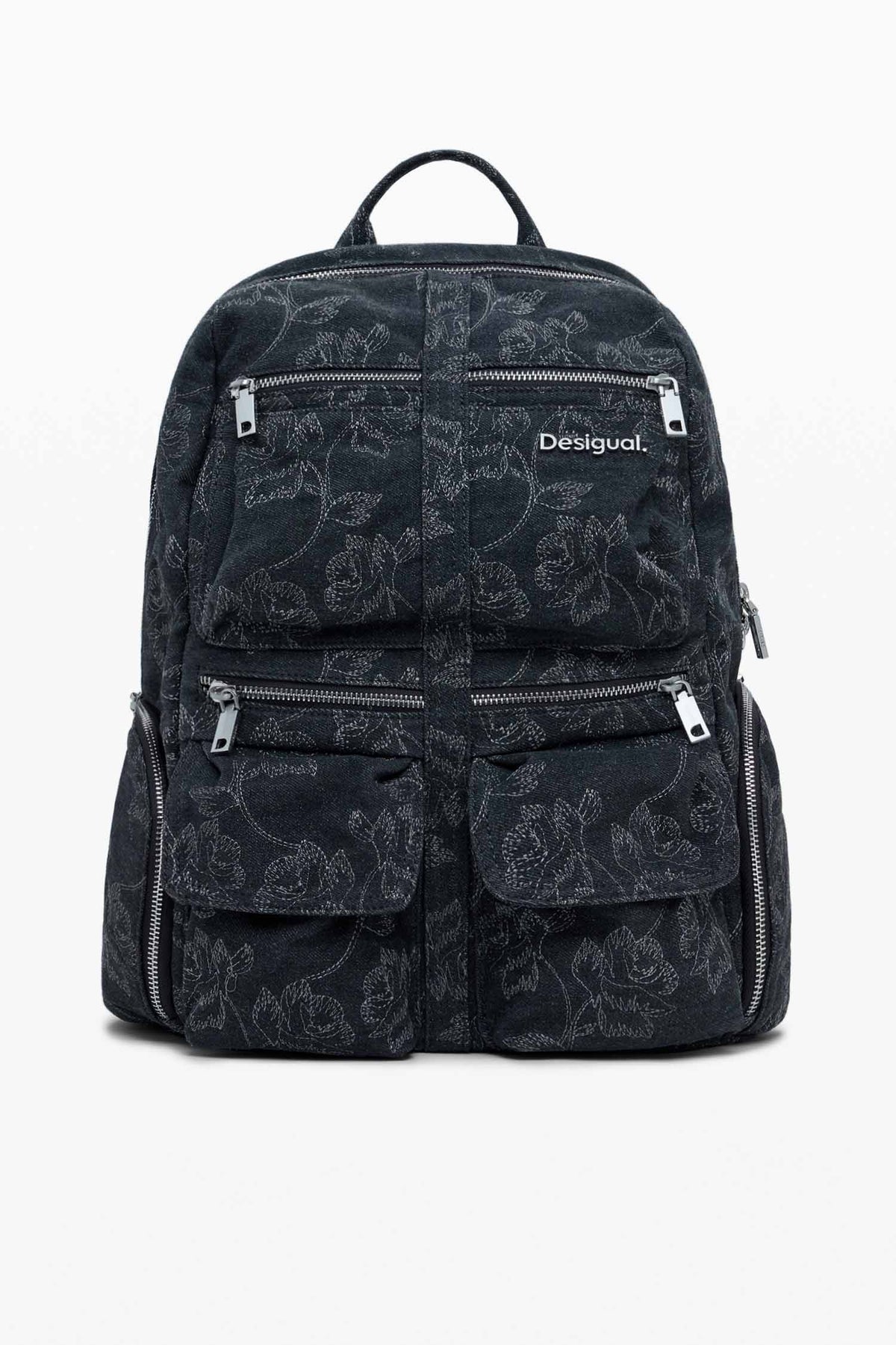 Chester Embroidered Denim Backpack in Black