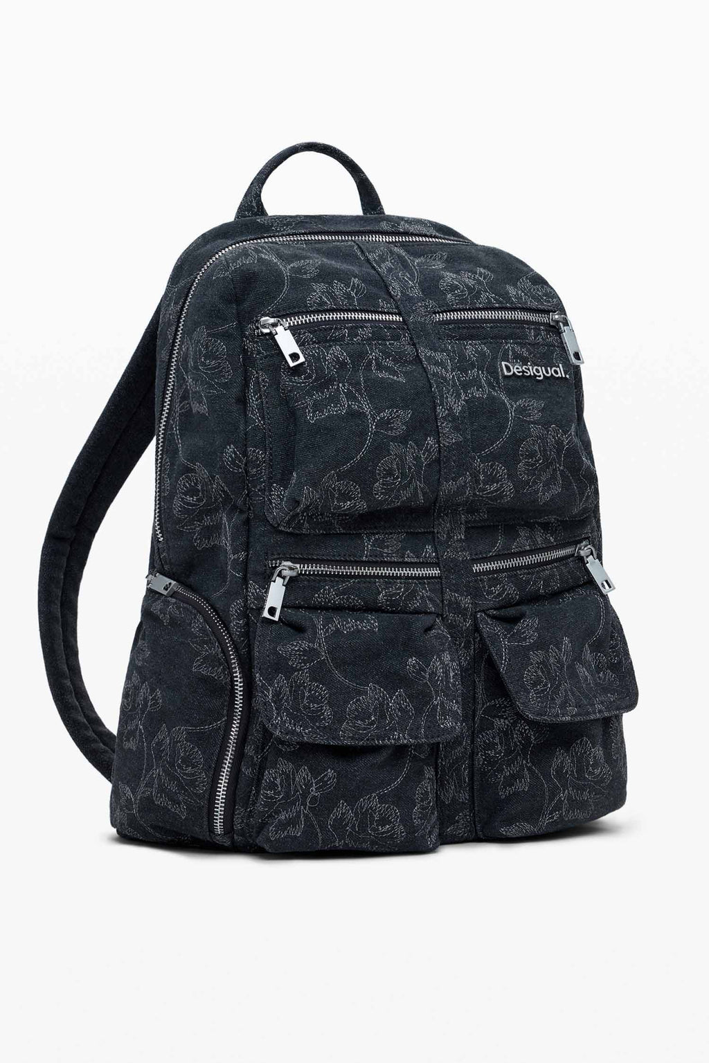 Chester Embroidered Denim Backpack in Black