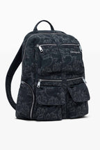 Chester Embroidered Denim Backpack in Black