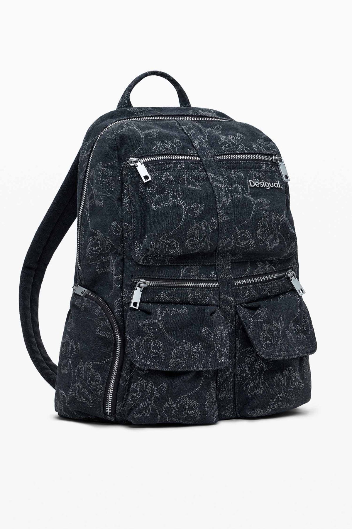 Chester Embroidered Denim Backpack in Black