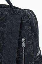 Chester Embroidered Denim Backpack in Black