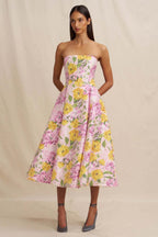 Christina Panel Strapless Dress in Lilac Floral