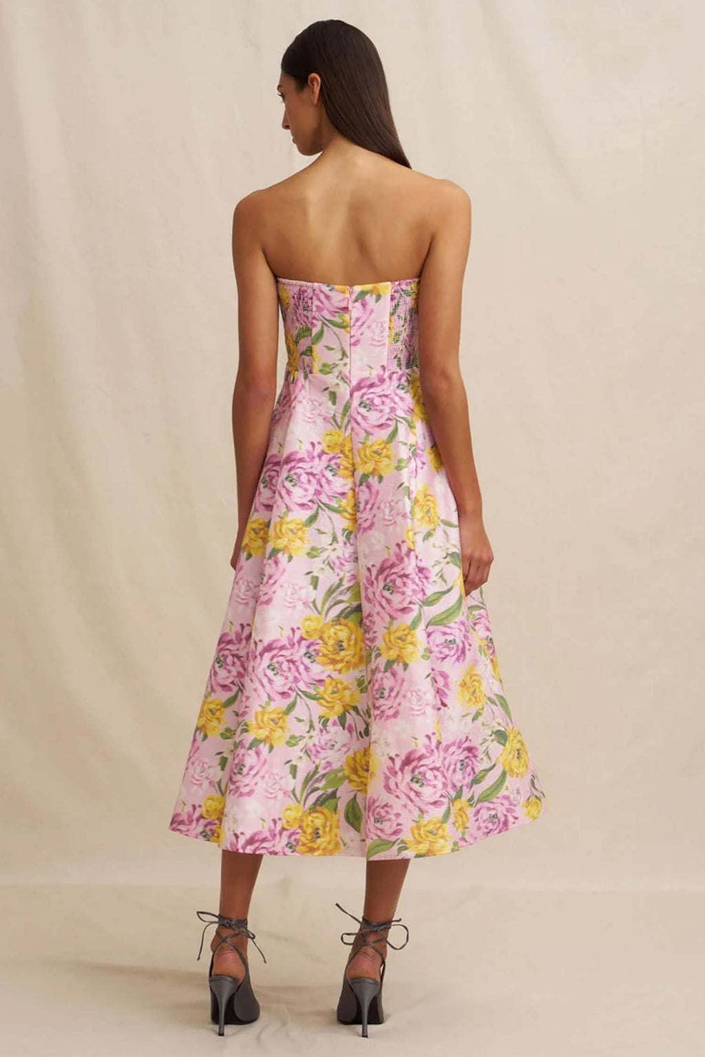 Christina Panel Strapless Dress in Lilac Floral