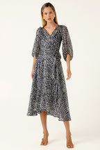 Cloudland Wrap Dress in Navy White Spot