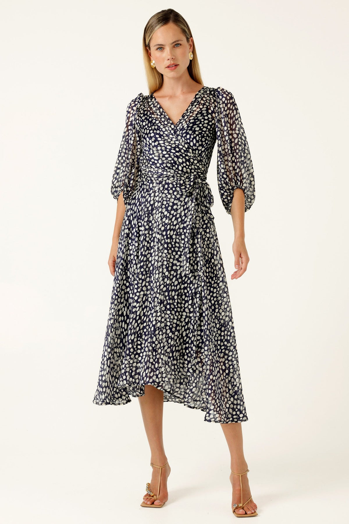 Cloudland Wrap Dress in Navy White Spot