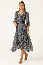 Cloudland Wrap Dress in Navy White Spot
