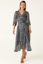 Cloudland Wrap Dress in Navy White Spot