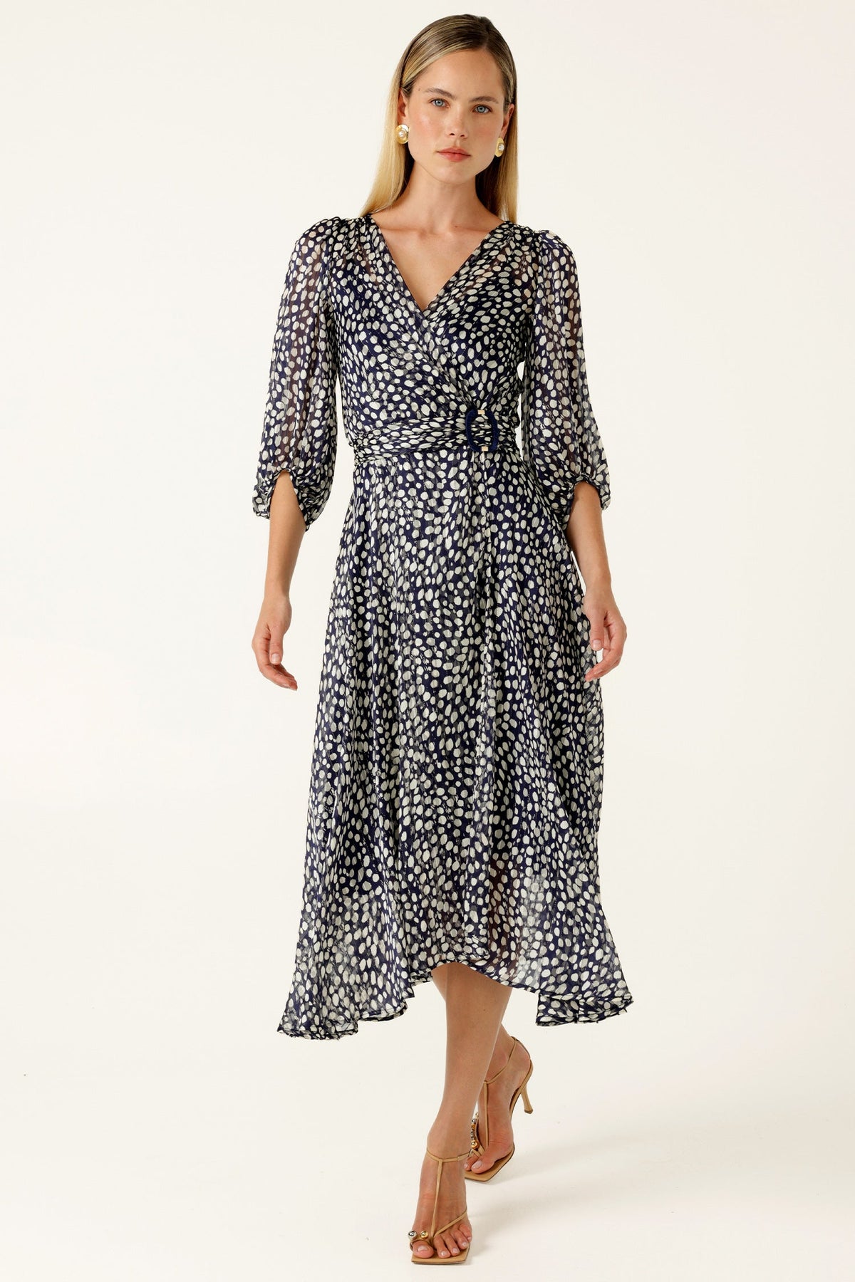 Cloudland Wrap Dress in Navy White Spot