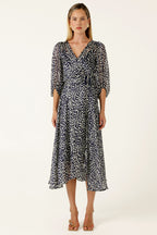 Cloudland Wrap Dress in Navy White Spot