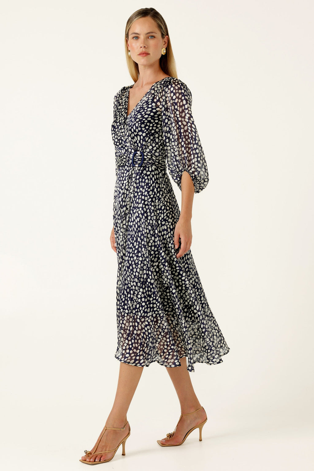 Cloudland Wrap Dress in Navy White Spot