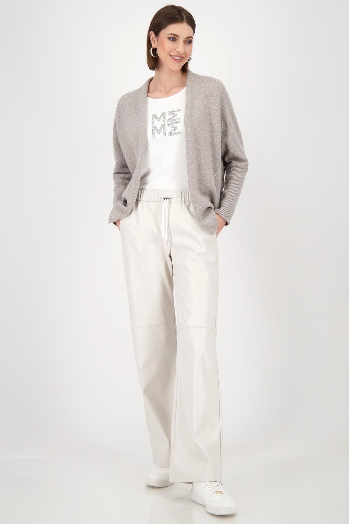 Cosy Knit Cardi w Sequins in Oyster Grey