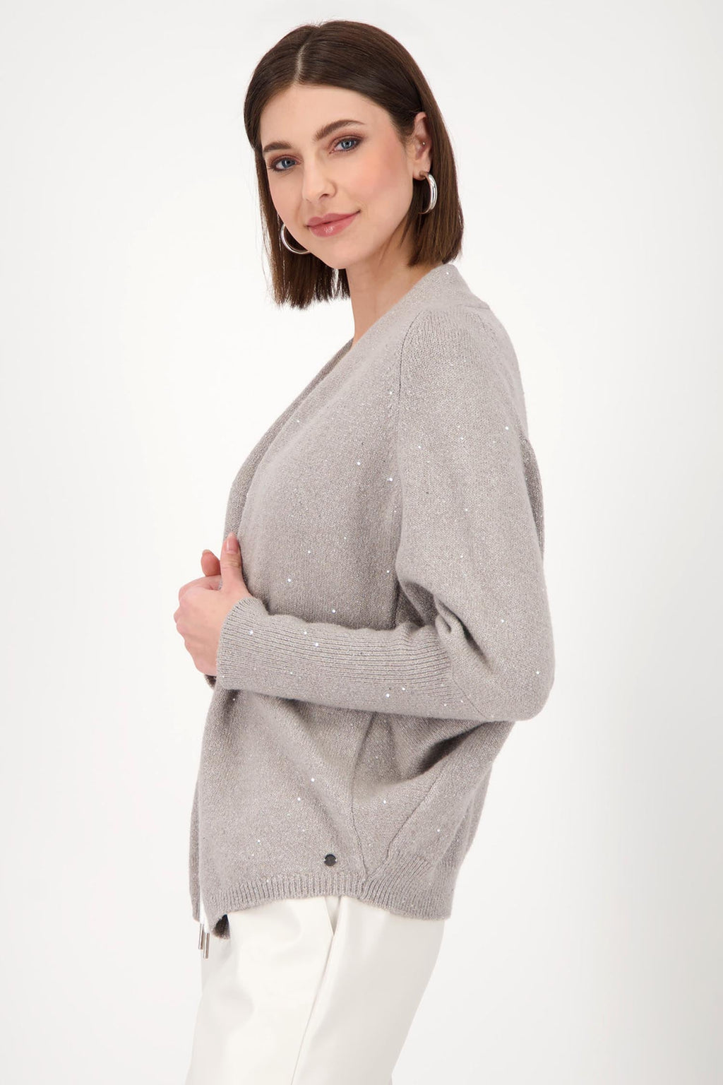 Cosy Knit Cardi w Sequins in Oyster Grey