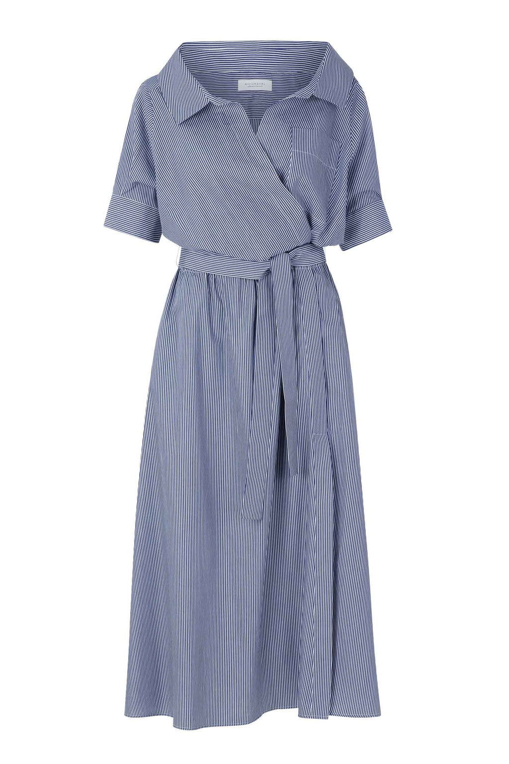 Cotton Striped Midi Dress in Midnight Blue