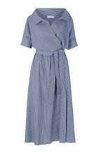 Cotton Striped Midi Dress in Midnight Blue