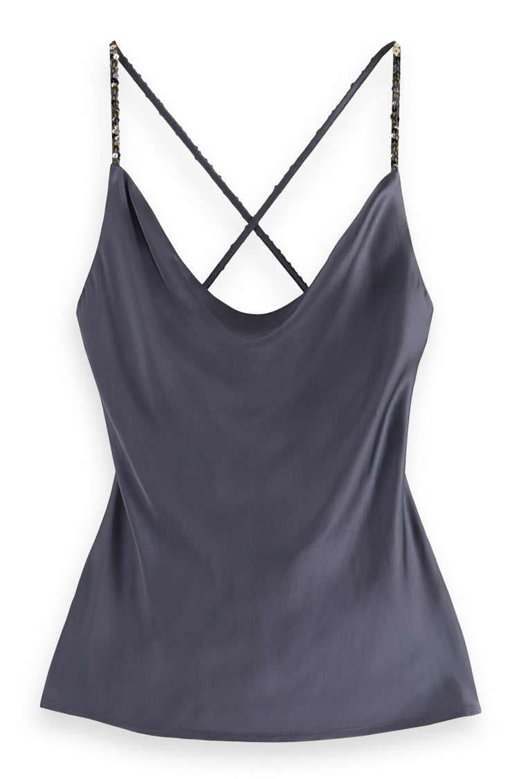 Cowlneck Camisole w Sequin Straps in Antra | FINAL SALE