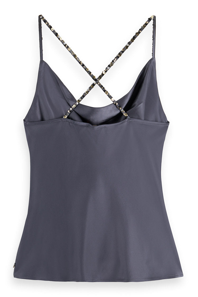 Cowlneck Camisole w Sequin Straps in Antra | FINAL SALE