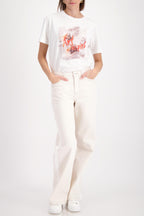Flare Contrast Seam Jean in Beige